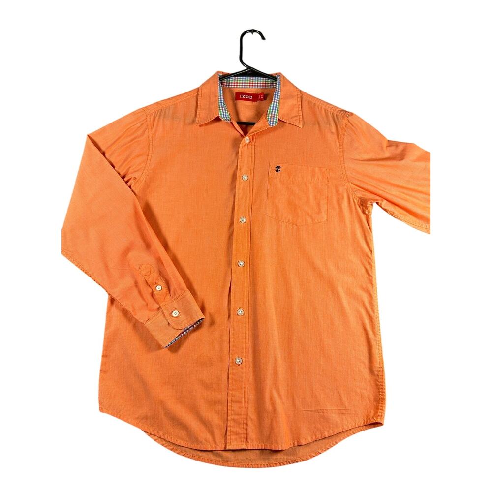 IZOD Men's XL Orange Micro Stripe Button Down Shirt Gingham Trim